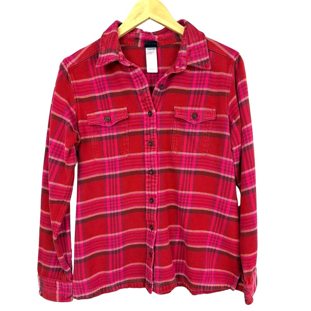Patagonia Pink Plaid Button Up Flannel Top Size 8